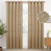 Natural Linen Curtains 63 Inch Length 2 Panels Bronze Grommet Linen Textured Short Window Drapes Light Filtering for Living Room Bedroom, 52 X 63 Inch