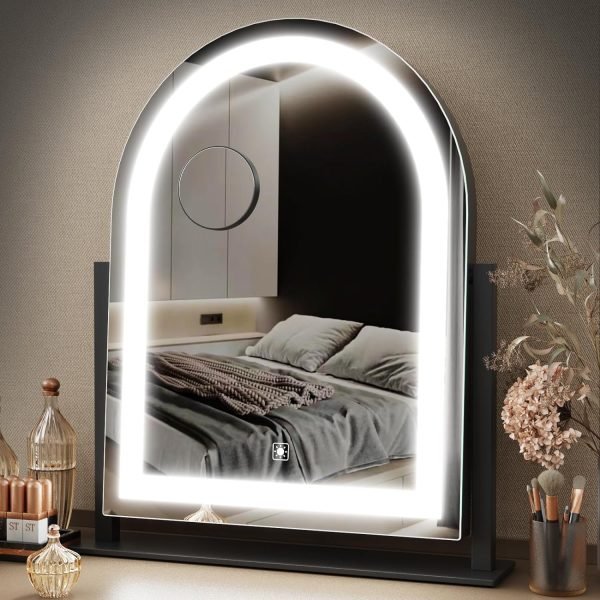 Makeup Vanity Mirror with Lights 15.2" Large LED Lighted Mirror, Hollywood Make Up Mirror with Lighting for Bedroom Tabletop, Smart Touch, Detachable 10X Magnification 360° Rotation, (White)