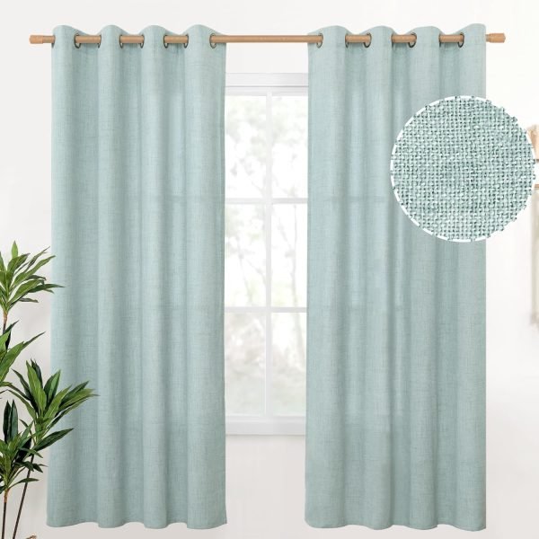 Natural Linen Curtains 63 Inch Length 2 Panels Bronze Grommet Linen Textured Short Window Drapes Light Filtering for Living Room Bedroom, 52 X 63 Inch