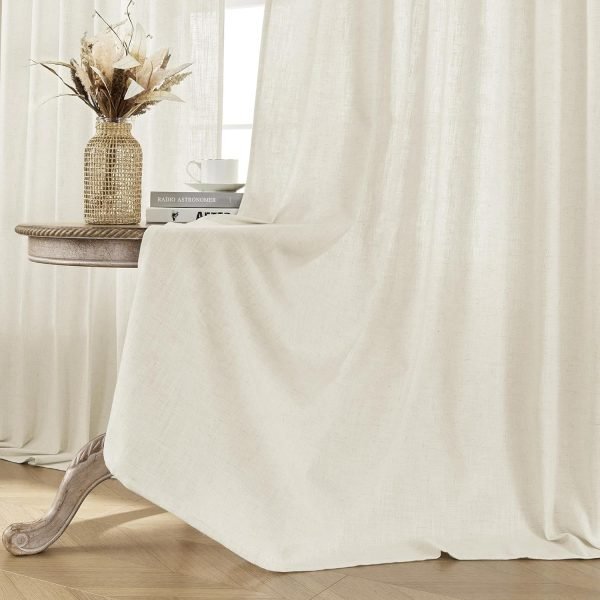 Linen Curtains 2 Panel Set,Light Filtering, Ivory on Linen Curtains 96 Inch Curtains for Living Room, Cream Drapes 96 Inches Long Rod Pocket Back Tab Curtains (96" L x 52" W)