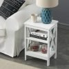 Nightstand Sofa Side Table with 3-Tier Storage Shelf for Living Room, Bedroom, Stable Steel Frame, Easy Assembly, End, White