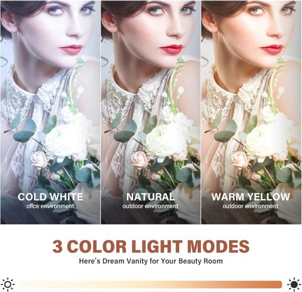 Hollywood Vanity Mirror with Lights, Vanity Makeup Mirror with 9 LED Bulbs, 3 Color Lighting Modes, U-Shaped Bracket, Smart Touch Control