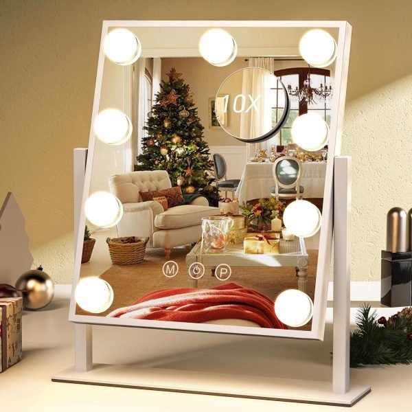 Makeup Mirror with Lights, Vanity Mirror with Lights, Lighted Makeup Mirror, 3 Color Modes, Dimmable Light,360° Rotation