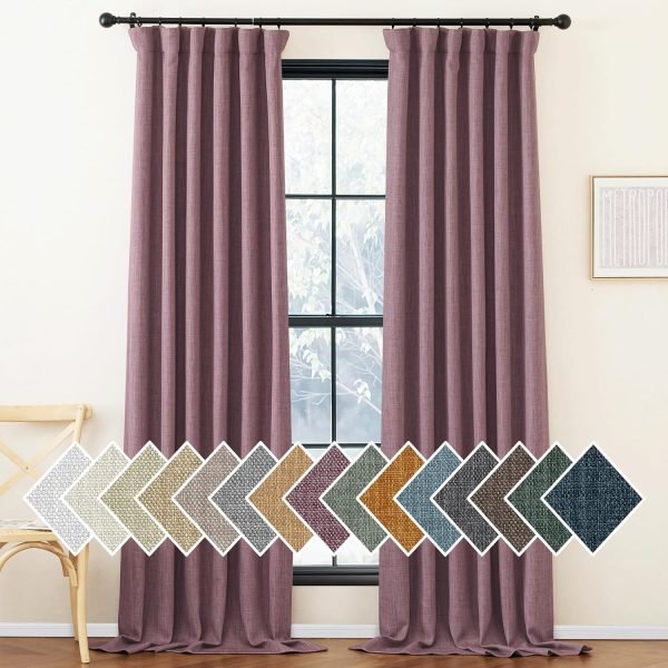 Faux Linen Curtains 90 inches Long for Doorway, Pinch Pleated Thick Room Darkening Window Treatments Noise Reducing Privacy for Living Room/Bedroom, Natural, W34 x L90, 2 Panels
