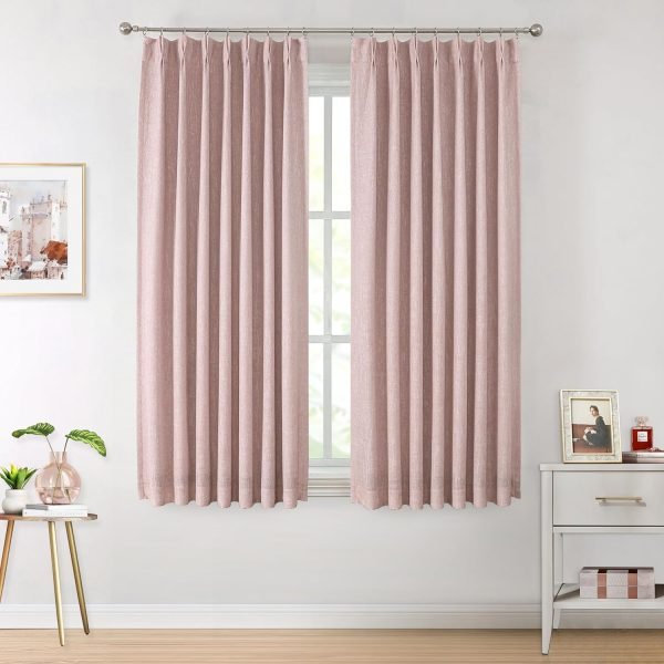 Natural Full Blackout Curtains Linen Blended Darkening Window Curtains 84 inch for Living Room Bedroom Thermal Insulated Pinch Pleat Drapes with Hooks 2 Panel 40"Wx84"L