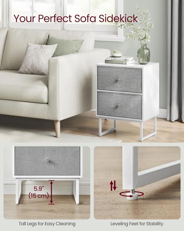 Nightstand, Bedside Table Small Dresser with Removable Fabric Drawers, End Table Side Table, Bedroom Furniture, Night Stand for Bedroom, Office, Cloud White and Dove Gray