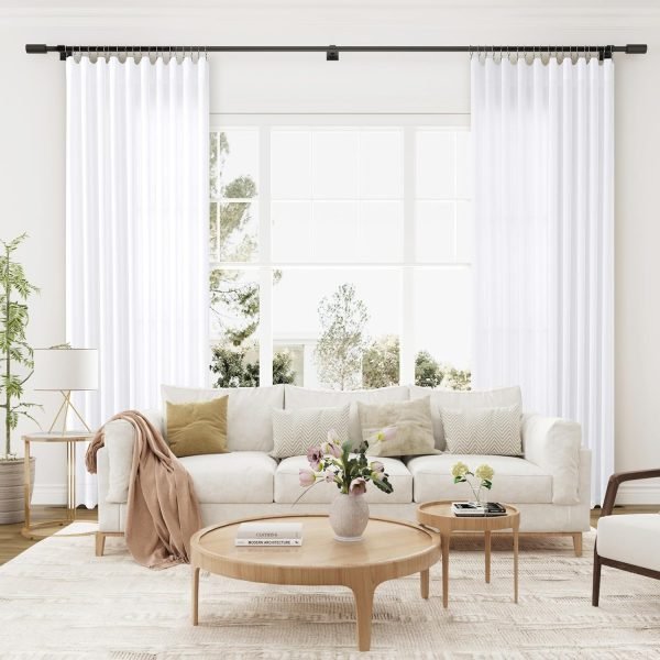 Pure White Linen Curtains 90 Inch Length for Living Room Bedroom 2 Panels Set Rod Pocket Light Filtering Semi Sheer Window Curtains 52 Inch Width Boho Farmhouse Linen Drapes, W52xL90