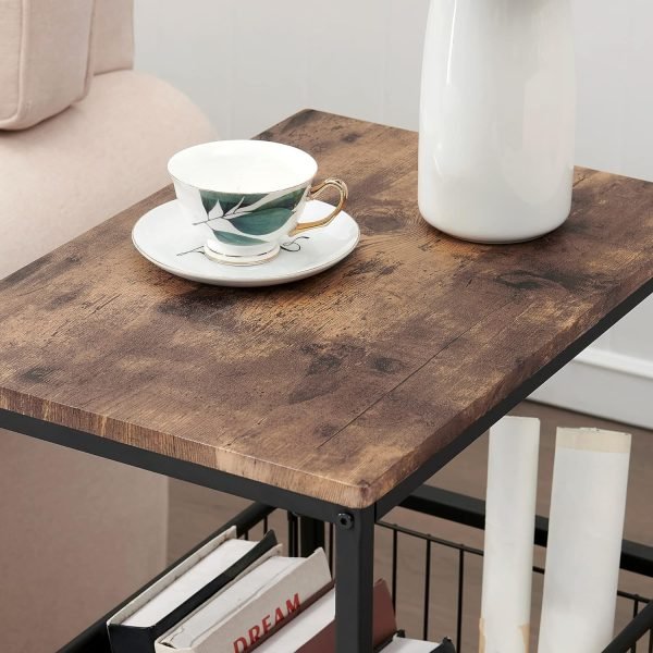 Tall Side End Table,Nightstands Shelf Storage Organizer with Versatile Metal Basket for Telephone Entryway/Living Room/Bedroom/Kitchen,31" H, 1 Set, Rustic Brown