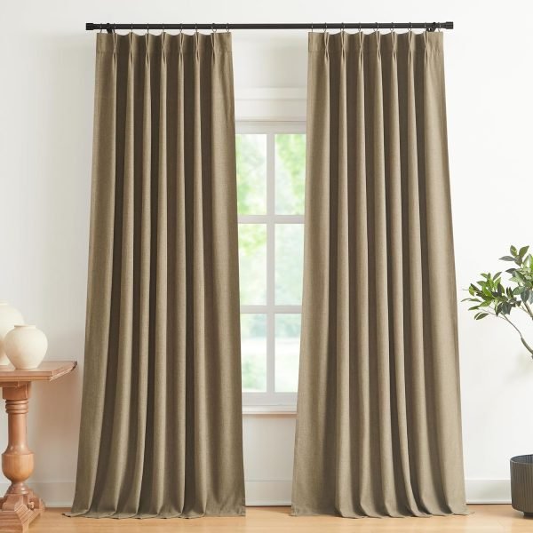 Natural Full Blackout Curtains Linen Blended Darkening Window Curtains 84 inch for Living Room Bedroom Thermal Insulated Pinch Pleat Drapes with Hooks 2 Panel 40"Wx84"L