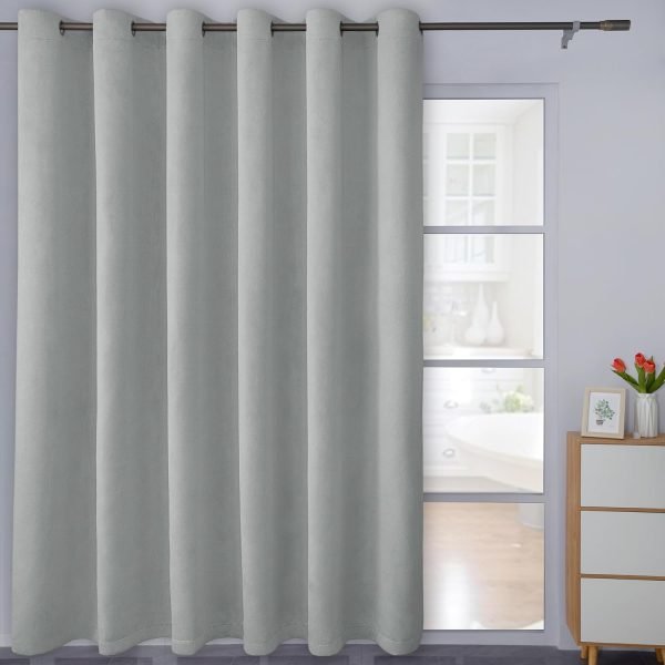 Linen Textured 100% Blackout Curtain 100x96 Inch Extra Wide Patio Sliding Door Curtain Solid Thermal Insulated Room Curtain for Bedroom, Living Room (1 Panel, White)