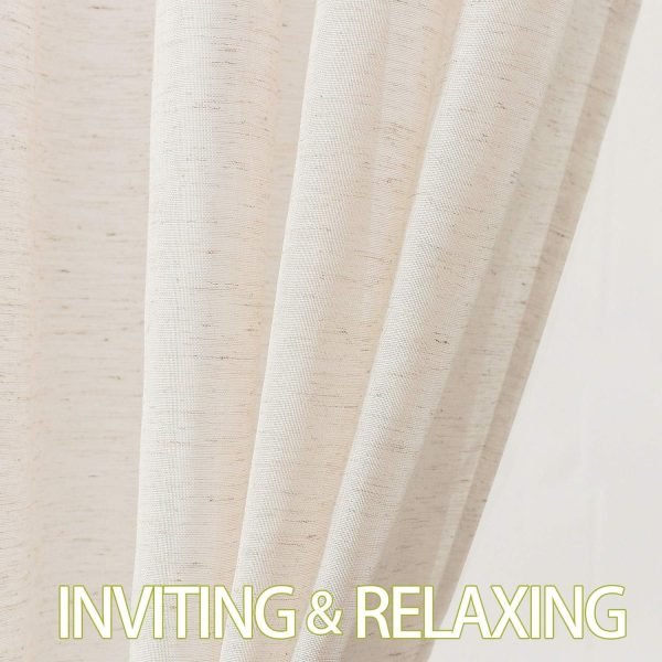 Linen Sheer Curtains 108inches Long for Living Room Flax Blend Retro Window Draperies for Bedroom Sheers Rod Pocket 52" w x 2Panel Natural