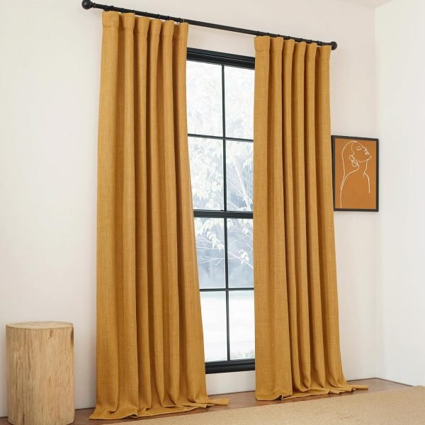 Faux Linen Curtains 90 inches Long for Doorway, Pinch Pleated Thick Room Darkening Window Treatments Noise Reducing Privacy for Living Room/Bedroom, Natural, W34 x L90, 2 Panels