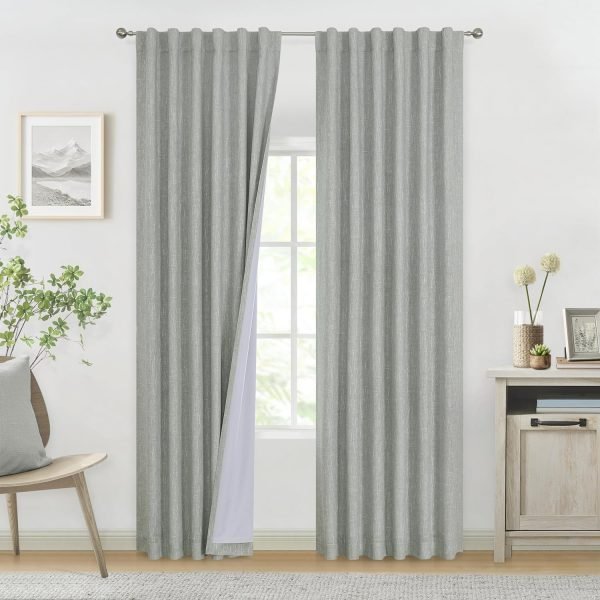 Chambray Blue Full Blackout Curtains 84 inch for Bedroom Living Room Darkening Soundproof Window Panels Thermal Insulated Rod Pocket Back Tab Grayish Blue Drapes 2 Panels 50" Wx84 L