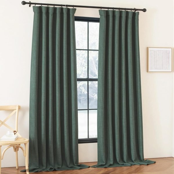 Faux Linen Curtains 90 inches Long for Doorway, Pinch Pleated Thick Room Darkening Window Treatments Noise Reducing Privacy for Living Room/Bedroom, Natural, W34 x L90, 2 Panels