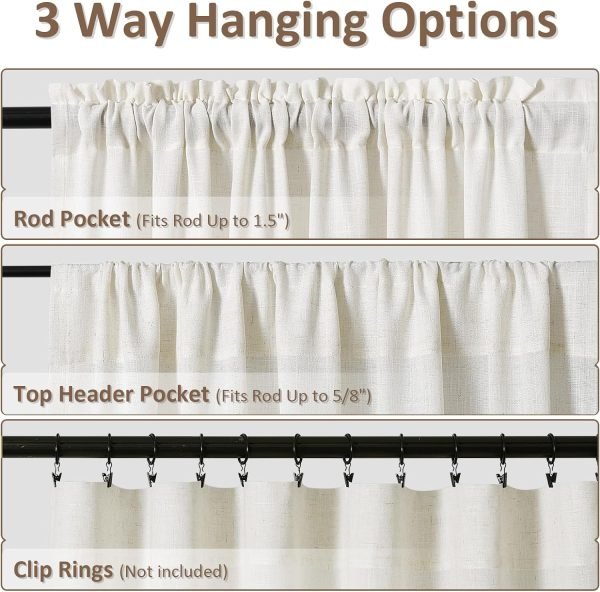 Natural Linen Curtains 78 Inch Length for Living Room Bedroom 2 Panels Set Rod Pocket Light Filtering Semi Sheer Window Curtains 52 Inch Width Boho Farmhouse Linen Drapes Cream Ivory, W52xL78