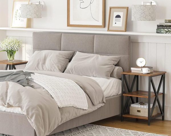 Three-Tier Nightstand with Storage, S-Shaped Steel Frame Coffee Table, Suitable for Living Room and Bedroom, 15.7 x 15.7 x 23.6 inches, Farmhouse Style, Rustic Brown and Black