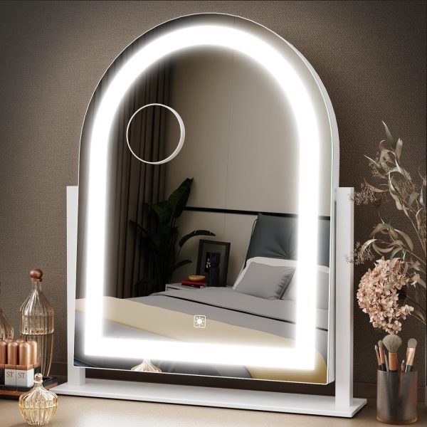 Makeup Vanity Mirror with Lights 15.2" Large LED Lighted Mirror, Hollywood Make Up Mirror with Lighting for Bedroom Tabletop, Smart Touch, Detachable 10X Magnification 360° Rotation, (White)