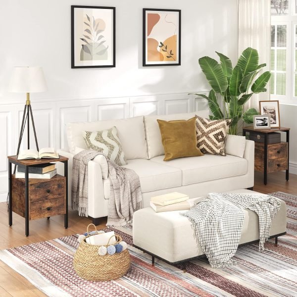 Nightstand, Bedside Table with 2 Drawers and Storage Shelves, Side End Table, Sofa Table for Living Room, Bedroom, Accent Furniture, Easy Assembly, Rustic Brown and Black BF43BZ01G2