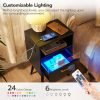 Nightstand with Charging Station and LED Lights, Night Stands with Drawer, End Bedside Table with USB Ports & Outlets, Side Table for Bedroom, LED Nightstands, for Bedroom, Black BB01UDBZ01
