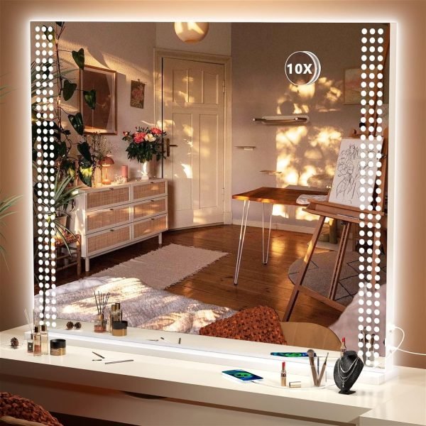 81cqSLogxCL._AC_SL1500 Vanity Mirror with Lights, 10"×12" LED Makeup Mirror, Lighted Makeup Mirror with Lights, Smart Touch Control Dimmable 3 Modes Light 360°Rotation White