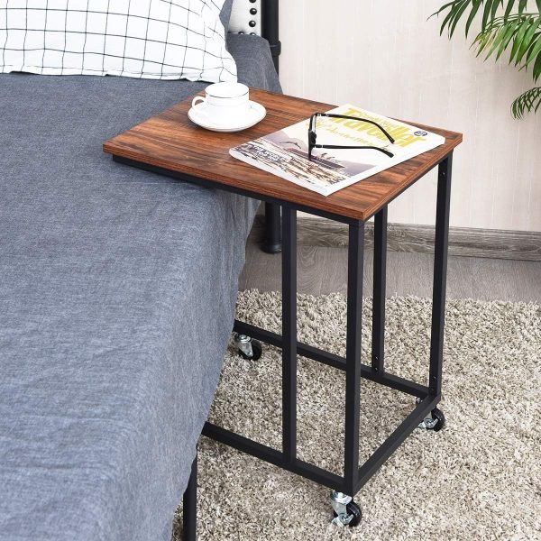 Tangkula Industrial Mobile End Table, Movable Side Table for Coffee Tablet, Rustic C Table with Rolling Casters, Portable Side Table for Couch Bed, Sofa, Living Room Bedroom