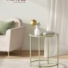 Round Side Table, Glass End Table with Metal Frame, Laurel Green Coffee Table with Modern Style, for Living Room, Balcony, Bedroom, Laurel Green