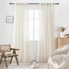 White Linen Sheer Curtains 96 Inch Length for Extra Wide Windows 84 Inch Width 2 Panel Back Tab Pocket Light Filter Semi Sheer Long Skinny Curtains for Living Room Rustic Farmhouse 8 FT Wide 84 x 96