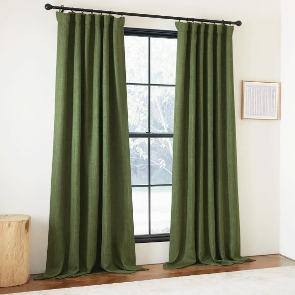 Faux Linen Curtains 90 inches Long for Doorway, Pinch Pleated Thick Room Darkening Window Treatments Noise Reducing Privacy for Living Room/Bedroom, Natural, W34 x L90, 2 Panels