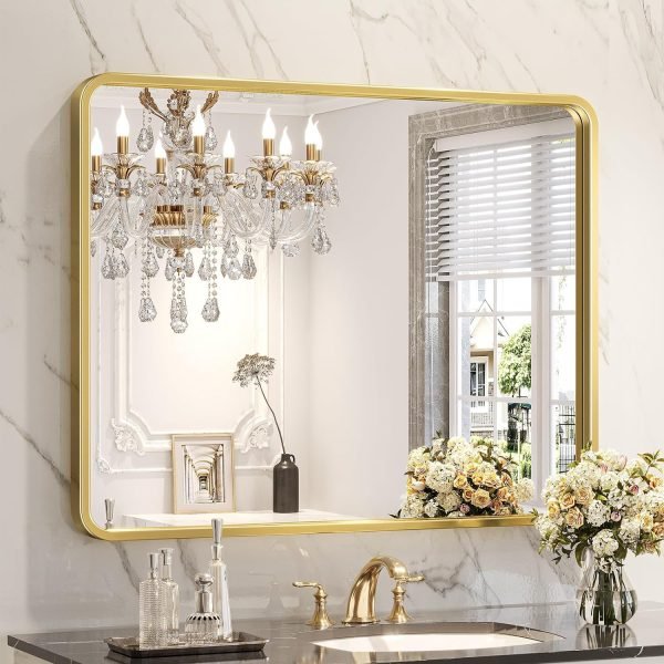 Black Bathroom Mirror for Wall, 20 x 28 Inch Rectangluar Black Metal Framed Mirror, Modern Wall Mounted Vanity Mirror for Bathroom, Vertical or Horizontal