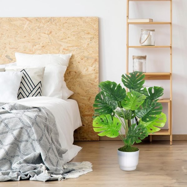 28 Inch Artificial Plant, Large Fake Tropical Monstera Palm Tree Faux Potted Plants Indoor Tall for Home Office Living Room Decor
