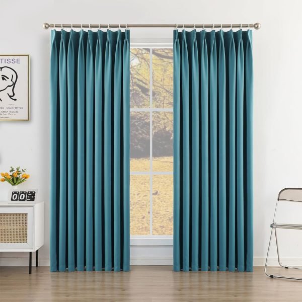 Pure White Pinch Pleat Curtain 52" W x 63" L Solid Thermal Insulated 50% Blackout Patio Door Curtain Panel Drape for Traverse Rod and Track with Tieback, (One Panel)