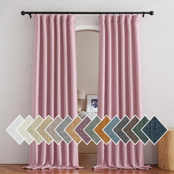 Faux Linen Curtains 90 inches Long for Doorway, Pinch Pleated Thick Room Darkening Window Treatments Noise Reducing Privacy for Living Room/Bedroom, Natural, W34 x L90, 2 Panels