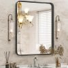 Black Metal Framed Vanity Rounded Rectangle Bathroom Mirrors for Over Sink Wall, 30x22 Inch Matte Large Mirror, Modern Decorative for Restroom, Farmhouse, Horizontally or Vertically Hanging