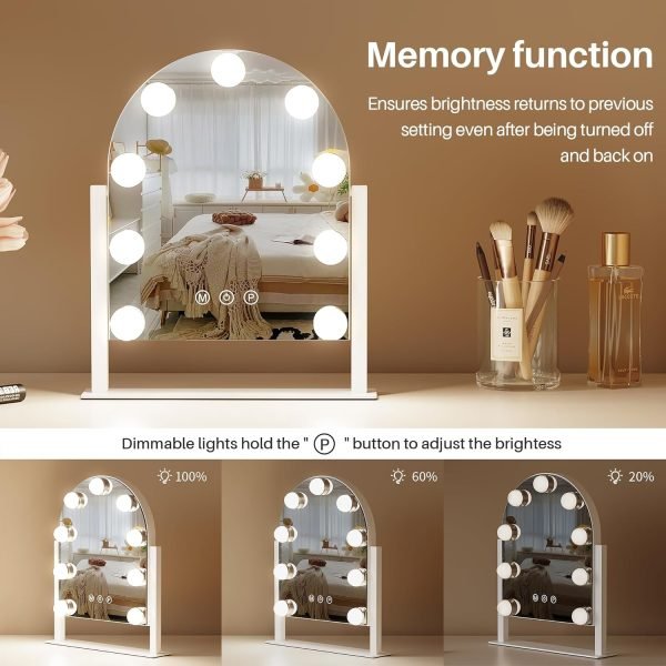Makeup Mirror with Lights, Vanity Mirror with Lights, Lighted Makeup Mirror, 3 Color Modes, Dimmable Light,360° Rotation