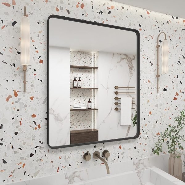20x30 Silver Bathroom Mirror, Silver Wall Mirror for Vanity, Brushed Metal Framed Rectangle Mirror, Anti-Rust, Brushed Nickel,Shatterproof, Round Corners(Horizontally/Vertically)