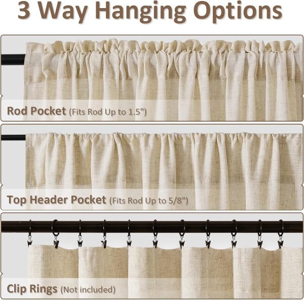 Linen Curtains 108 Inch Length for Living Room Bedroom 2 Panels Set Rod Pocket Light Filtering Semi Sheer Window Curtains 40 Inch Width Boho Farmhouse Linen Drapes Flax Beige Linen, W40xL108