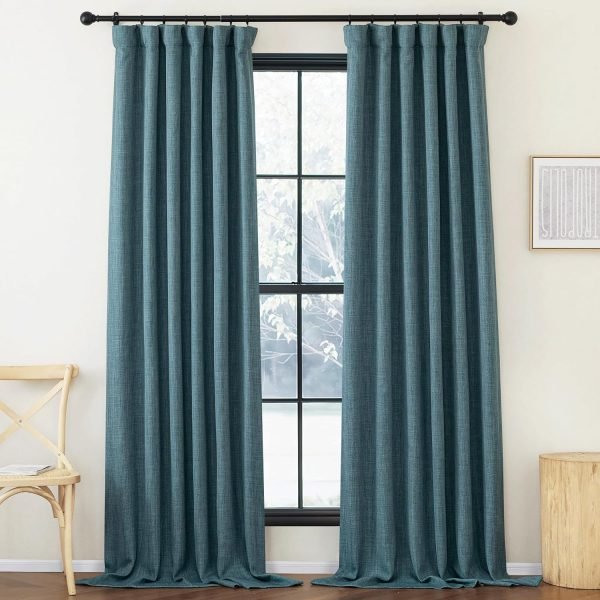 Faux Linen Curtains 90 inches Long for Doorway, Pinch Pleated Thick Room Darkening Window Treatments Noise Reducing Privacy for Living Room/Bedroom, Natural, W34 x L90, 2 Panels