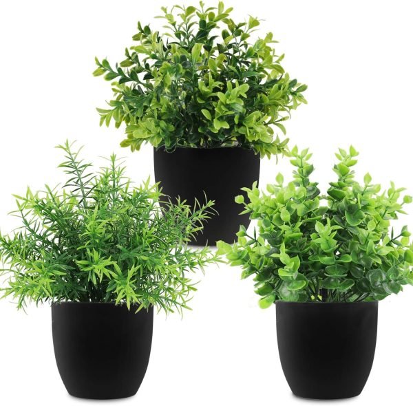81qeVm6Mq4L._AC_SL1500 rtificial Potted Plants Mini Fake Plants in Pots, 4 Pack Medium Eucalyptus Potted Faux Decorative Grass Plant with White Plastic Pot for Home Decor, Indoor, Office, Desk, Table Decoration