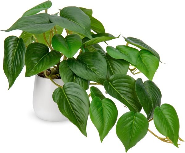 81qrqzMRoLL._AC_SL1500 Fake Plants Indoor 8 Inch Artificial Monstera Leaves in Ceramic Pot - Faux Potted Tropical Palm Plant for Home Aesthetic Decor Living Room Shelf Office