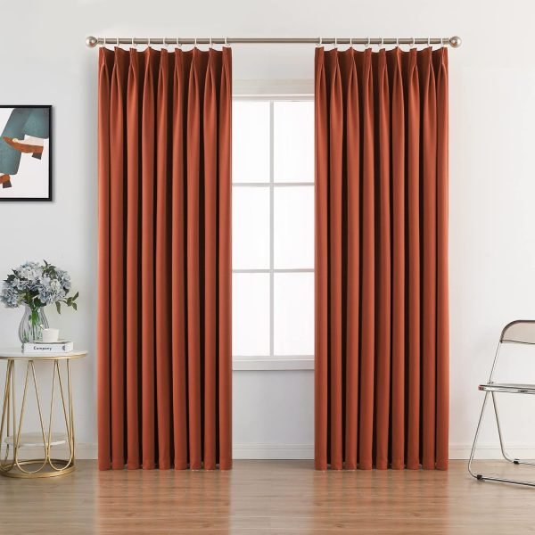 Pure White Pinch Pleat Curtain 52" W x 63" L Solid Thermal Insulated 50% Blackout Patio Door Curtain Panel Drape for Traverse Rod and Track with Tieback, (One Panel)