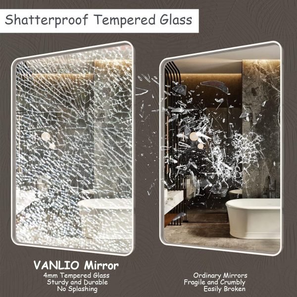 20x30 Silver Bathroom Mirror, Silver Wall Mirror for Vanity, Brushed Metal Framed Rectangle Mirror, Anti-Rust, Brushed Nickel,Shatterproof, Round Corners(Horizontally/Vertically)