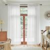 White Linen Sheer Curtains 96 Inch Length for Extra Wide Windows 84 Inch Width 2 Panel Back Tab Pocket Light Filter Semi Sheer Long Skinny Curtains for Living Room Rustic Farmhouse 8 FT Wide 84 x 96
