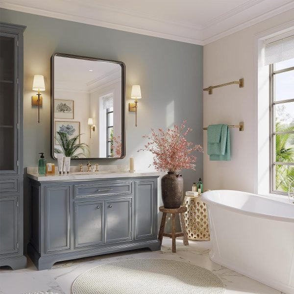 Black Bathroom Mirror for Wall, 20 x 28 Inch Rectangluar Black Metal Framed Mirror, Modern Wall Mounted Vanity Mirror for Bathroom, Vertical or Horizontal