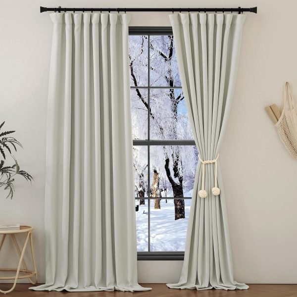 Faux Linen Curtains 90 inches Long for Doorway, Pinch Pleated Thick Room Darkening Window Treatments Noise Reducing Privacy for Living Room/Bedroom, Natural, W34 x L90, 2 Panels
