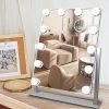 Lighted Makeup Mirror, 14"x 12" Hollywood Vanity Mirror with 9 LED Bulbs, 3 Color Lights, and Detachable 10X Magnification Mirror, 1200mAh Rechargeable, Touch Control, 360°Rotation (White)