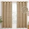 Natural Linen Curtains 63 Inch Length 2 Panels Bronze Grommet Linen Textured Short Window Drapes Light Filtering for Living Room Bedroom, 52 X 63 Inch
