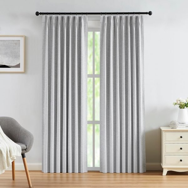 Linen Blended Pinch Pleated Drapes,Blackout and Thermal Insulated Noise Reducing Pleated Curtains for Bedroom Nursery,Backtab 108 Inches with 9 Hooks,40"x108", 1 Panel,Natural Beige