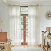 White Linen Sheer Curtains 96 Inch Length for Extra Wide Windows 84 Inch Width 2 Panel Back Tab Pocket Light Filter Semi Sheer Long Skinny Curtains for Living Room Rustic Farmhouse 8 FT Wide 84 x 96