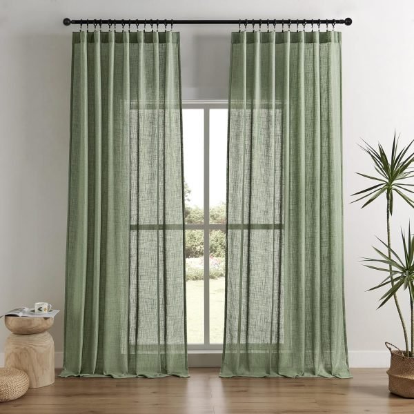 Linen Curtains for Living Room,Semi-Sheer Curtains 90 Inches Long,Living Room Curtains 2 Panel Sets,Cream Curtains Pinch Pleated Curtains & Drapes(W52 x L90 Inch, Linen)