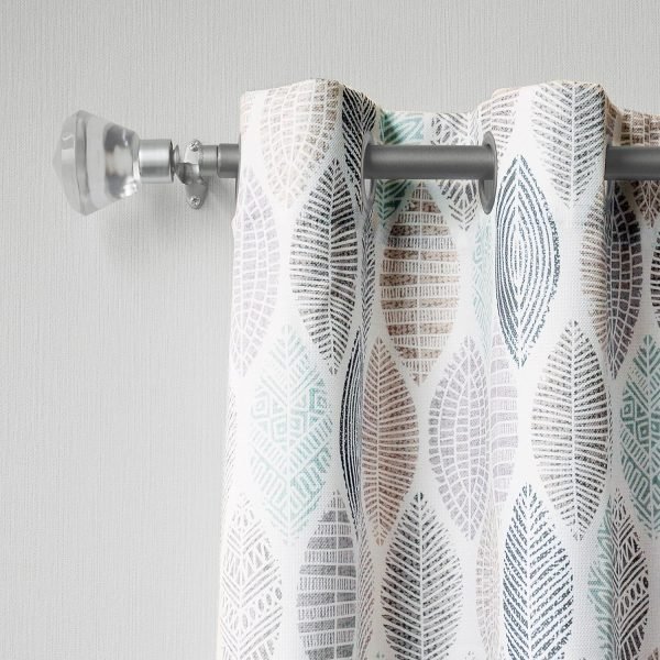 Leaf Print Semi-Sheer Grommet Curtain Panel, 40" x 84, White